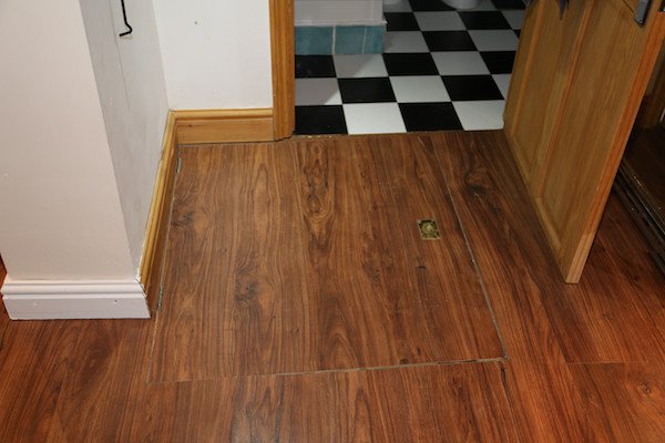 Right outside the bathroom, there is a trap door on the floor.