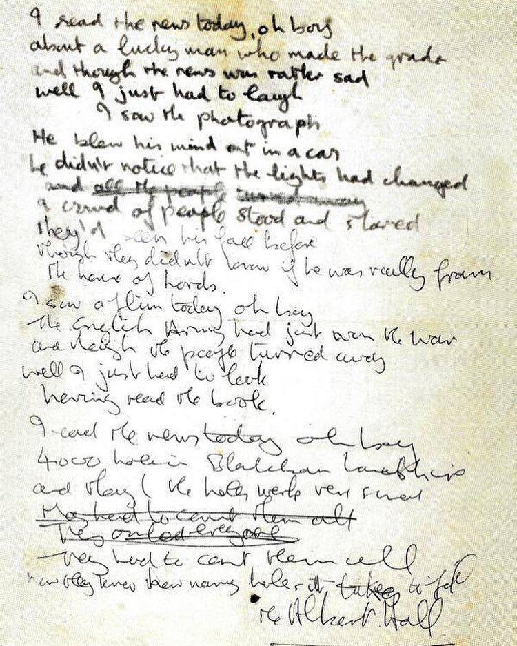 John Lennon’s original lyrics for ‘A Day in the Life,’ 1967