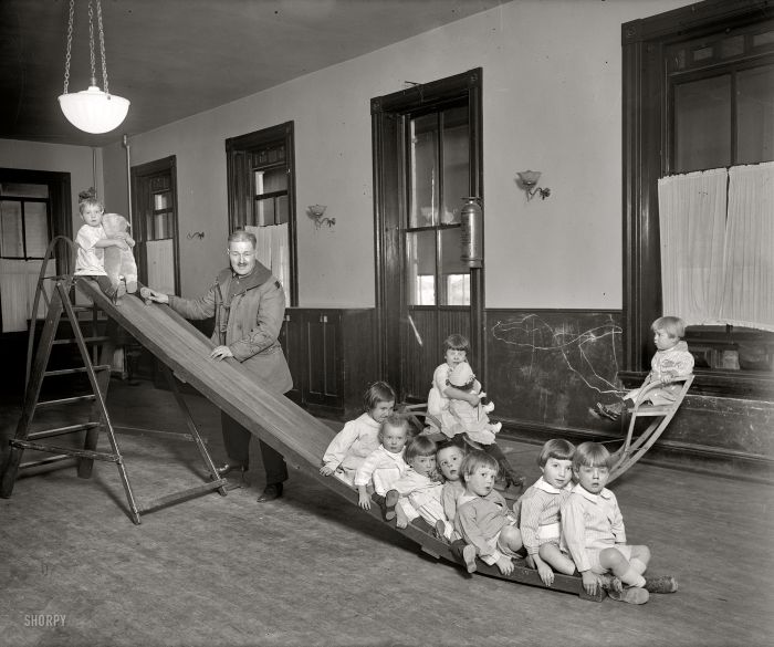 Washington, D.C., circa 1921. “Foundling Hospital, playroom.” Tots at the Washington Asylum for ‘Foundlings’.