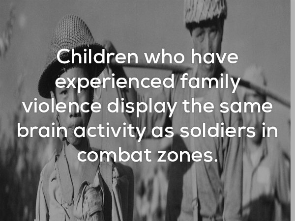 Disturbing fact about how kids who experience family violence have the same brain activity as soldiers in combat zones.