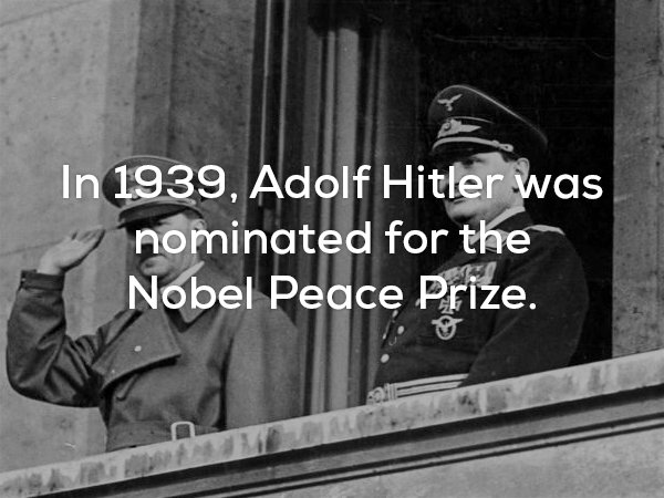 Disturbing fact that Adolf Hitler was nominated for the Nobel Peace Price in 1939