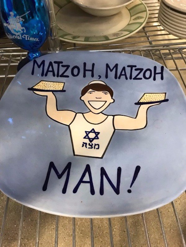 Matzoh Man place mat at a thrift store