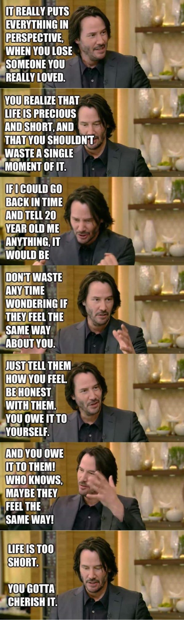 wholesome meme Keanu Reeves meme giving some really good and wise advice.