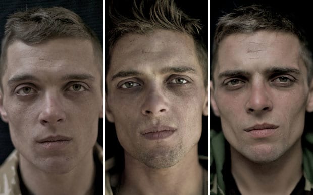 Pictures of a soldier before, during and after deployment
