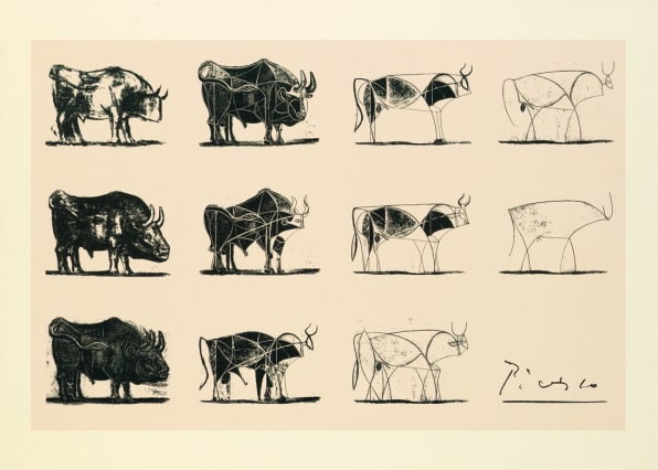Picasso deconstructing a drawing of a bull