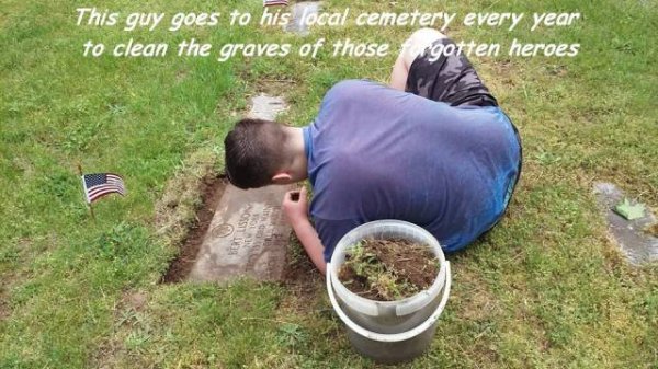 Photograph - This guy goes to his local cemetery every year to clean the graves of those gotten heroes