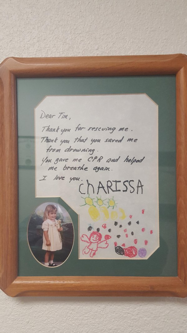 picture frame - Dear Tim Thank you for rescuing me. Thank you that you saved me from drowning You gave me Cpr and helped me breathe agam. I love you. Charissa