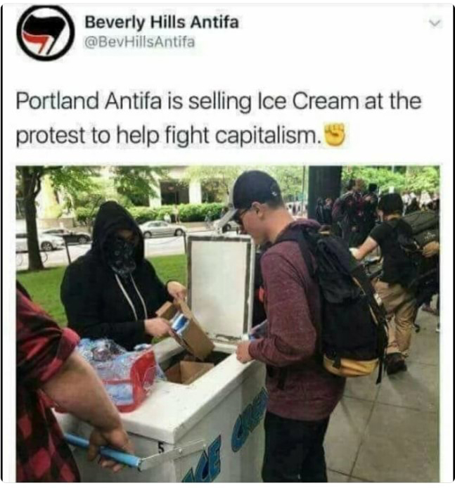 antifa selling ice cream - Beverly Hills Antifa Portland Antifa is selling Ice Cream at the protest to help fight capitalism. S