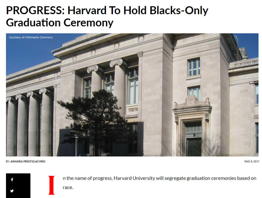 harvard egyetem - Progress Harvard To Hold BlacksOnly Graduation Ceremony Courtesy of Wikimedia Commons By Amanda Prestigiacomo n the name of progress, Harvard University will segregate graduation ceremonies based on race.