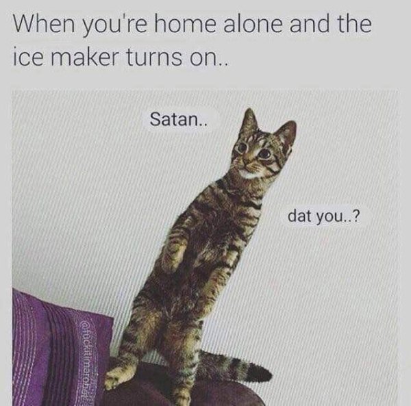 satan dat you - When you're home alone and the ice maker turns on.. Satan.. dat you..?