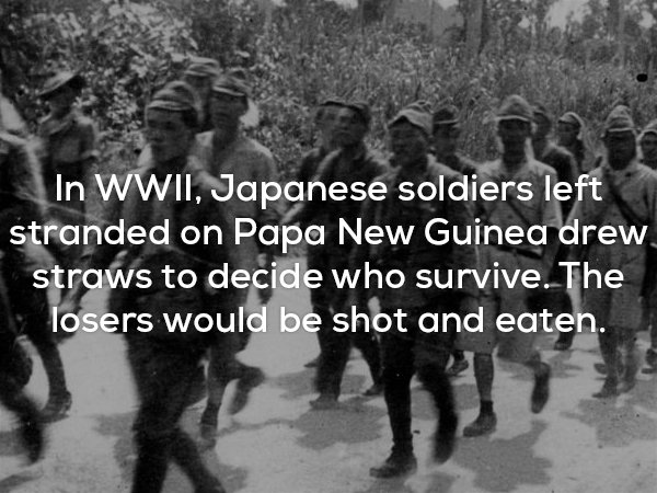 Creepy wwii meme about Japanese soldiers left stranded on Papa New Guinea drew straws to decide who would survive and the losers would be shot and eaten alive.