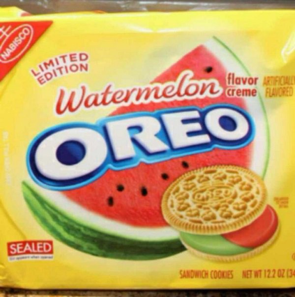 wtf watermelon - Nabisco Ion flavor creme Flavored Oreo Sealed Sandwich Cookie Net Wt 122 02 03