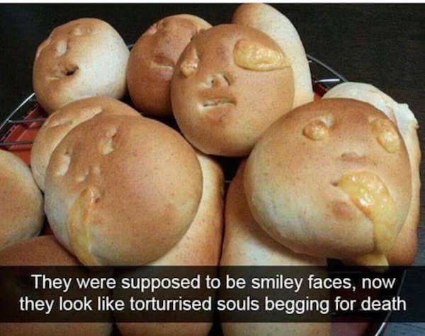 fail cooking - They were supposed to be smiley faces, now they look torturrised souls begging for death