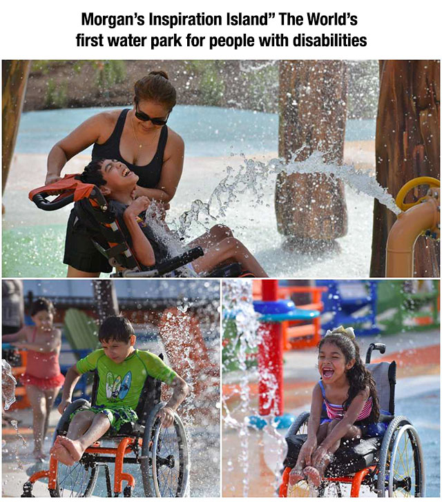 Morgan's Inspiration Island - Water park for people with disabilities and great pics of wheelchair kids enjoying their first time at a waterpark.