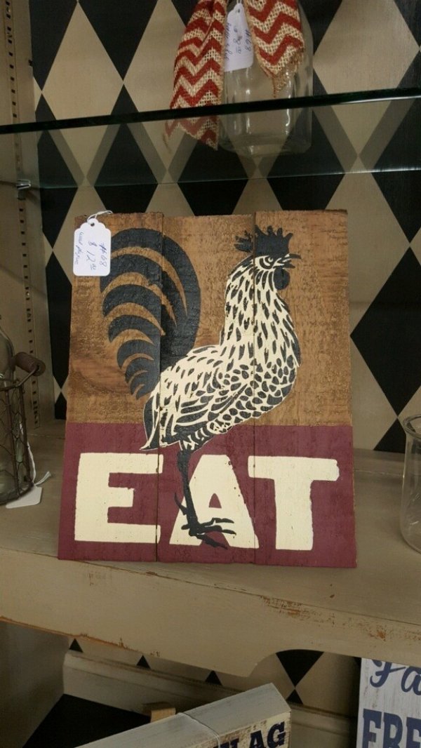 3 piece rooster art with the word EAT