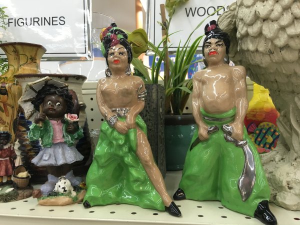 Thrift shop loot of hula girls and guys