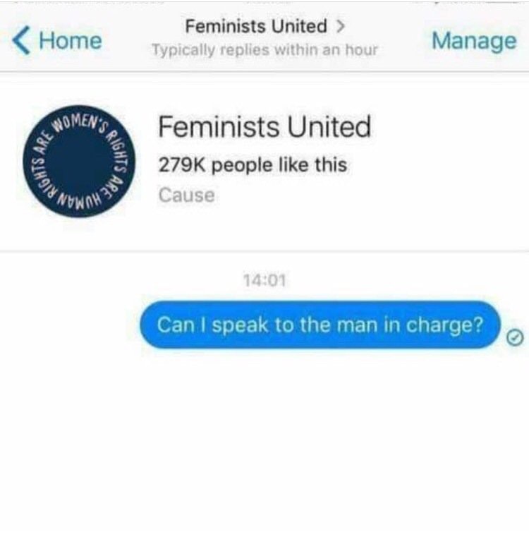 DM someone sent to Feminists united about asking to speak to the man in charge there.