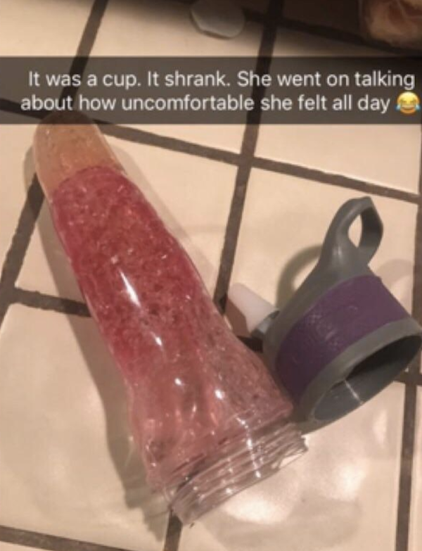 After thinking that it was a dildo for the whole day, daughter explains that it appears to be a plastic cup that melted and shrank.