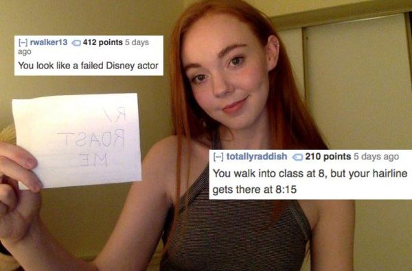 Woman gets roasted that she looks like a failed Disney actress and someone else makes fun of her large forehead