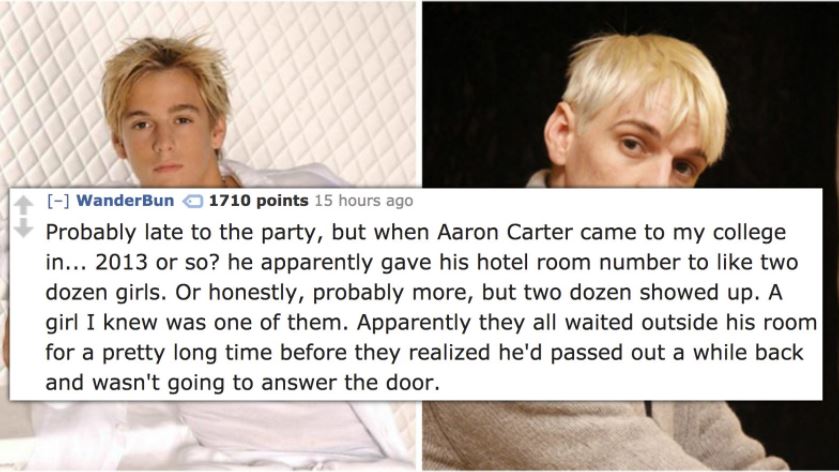 Aaron Carter fun fact about how he just gave out his hotel room to about a dozen girls.