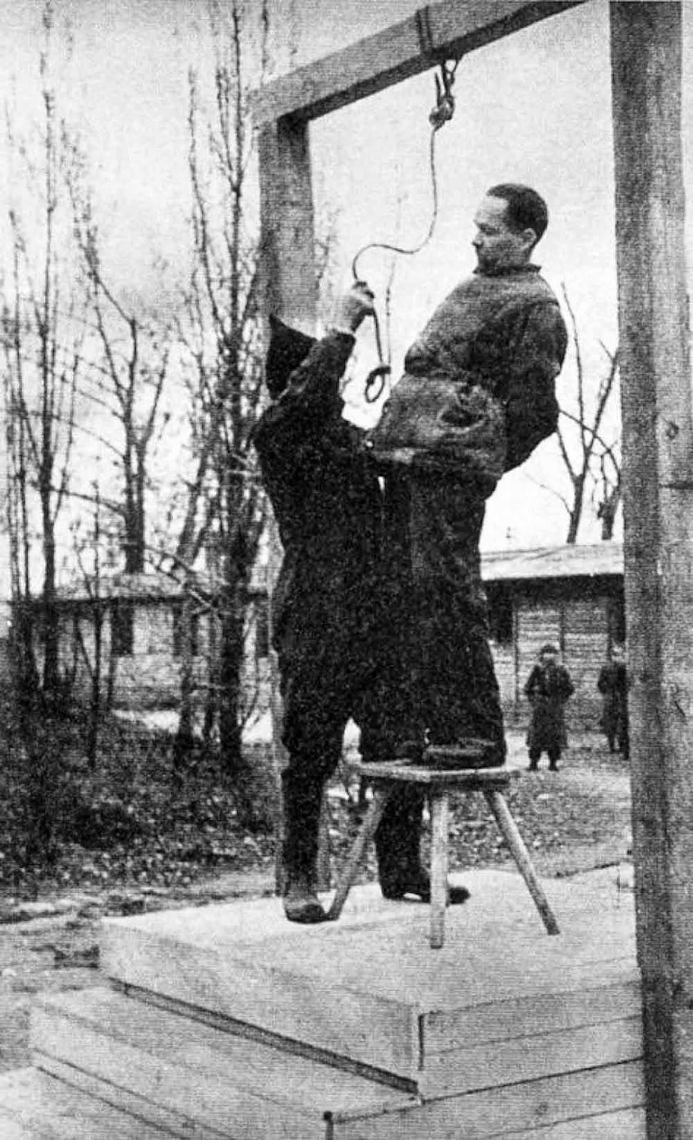 Rudolf Hoess, the commandant of the Auschwitz concentration camp, before getting hanged next to the crematorium at the camp, 1947
