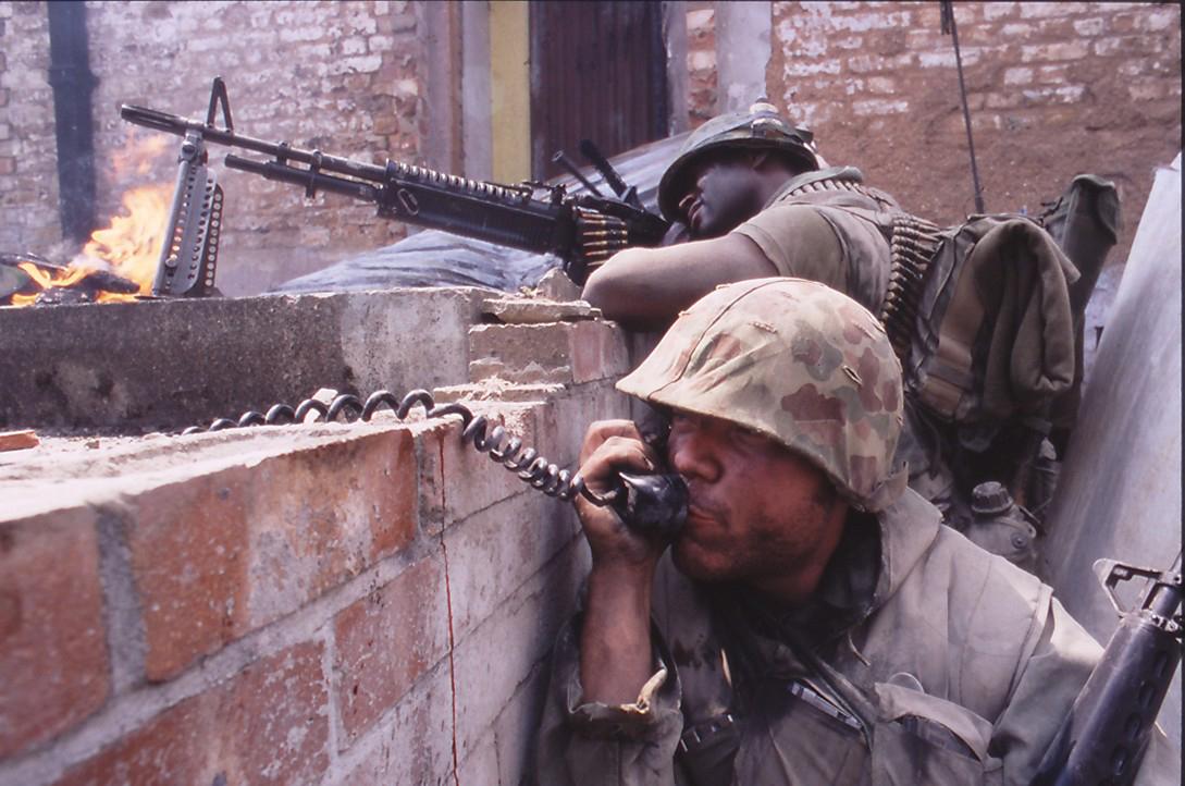 US Marines returning fire during the battle of Hue, 1968