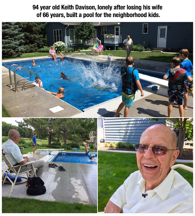 Old man who was lonely after wife passed, so he build a swimming pool for the neighborhood kids.