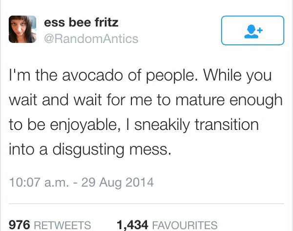 Tweet about being a disgusting avocado of people
