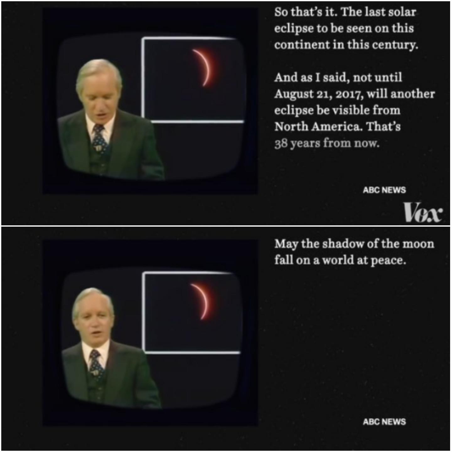 News Caster from the last time a Solar Eclipse was visible from America