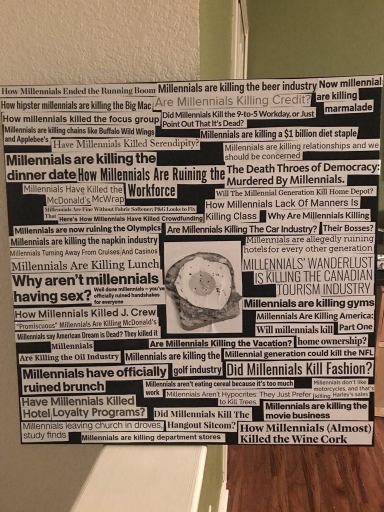 Someone made a collage of headlines saying what millennials are killing