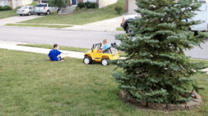 Funny GIf of toy car running over someone.