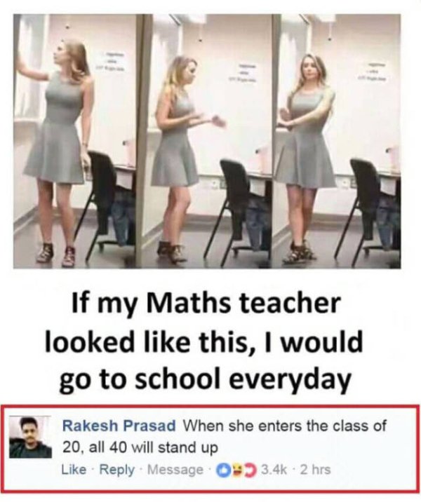 Meme about math teacher that is hot.
