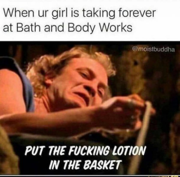 Funny scene from Silence of The Lambs made into meme about how it feels when GF is taking forever at Bath and Body works.