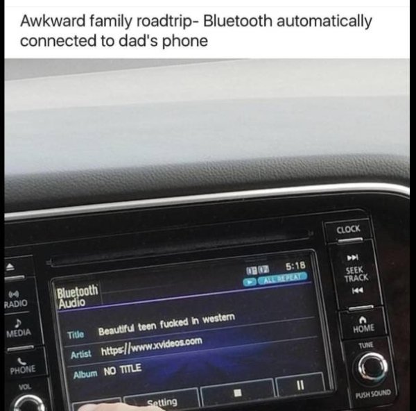 that awkward moment in the family roadtrip when the bluetooth connects to dad's phone.