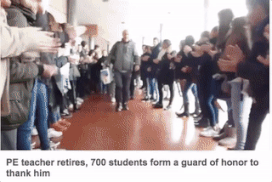 crowd - Pe teacher retires, 700 students form a guard of honor to thank him