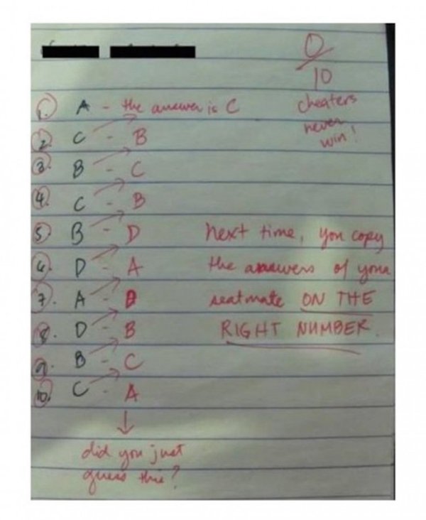 writing - 10 cheaters no 6 Bd A next time you copy. the abowers of your seatmate On The Right Number a Bc Ca did you just