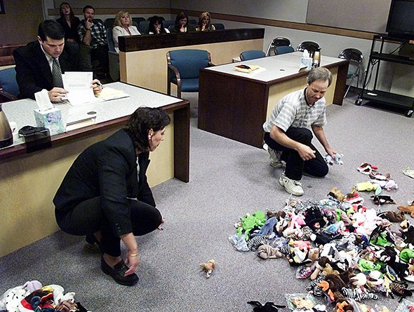 A divorcing couple splitting up their beanie babies in court