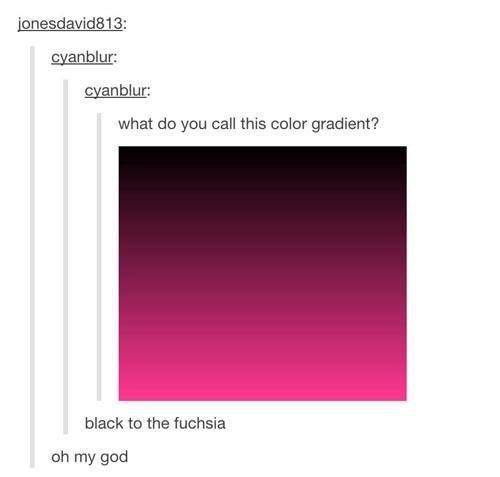 puns on the color pink - jonesdavid813 cyanblur cyanblur what do you call this color gradient? black to the fuchsia oh my god