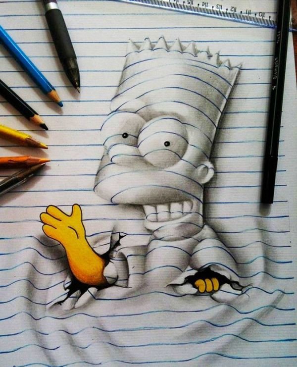 Awesome doodle of Bart Simpson on notebook paper