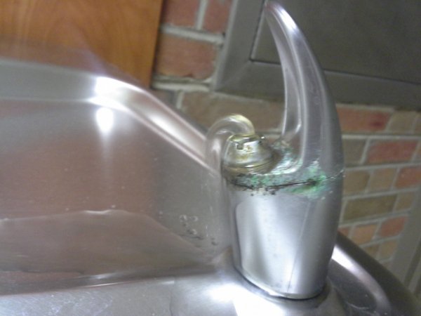 The horrible frustration of a water fountain with really low pressure.