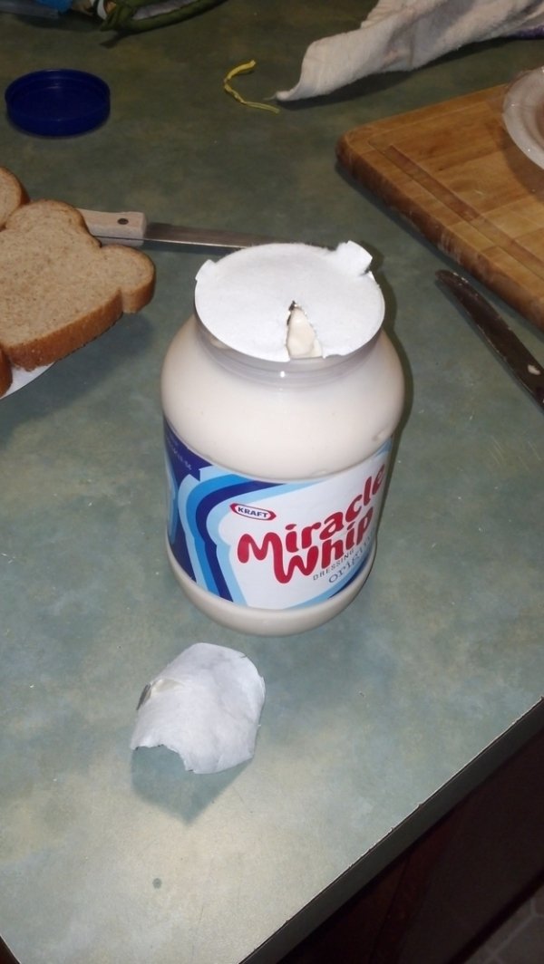 nothing more frustrating that a cool whip jar that you were only able to rip a tiny shred off the cover.