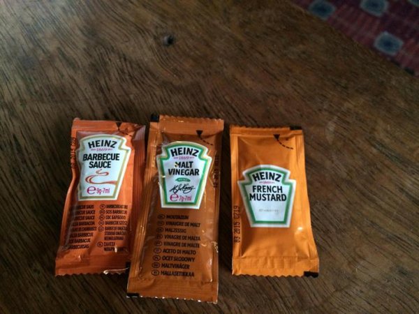 Obscure sized condiments packages.