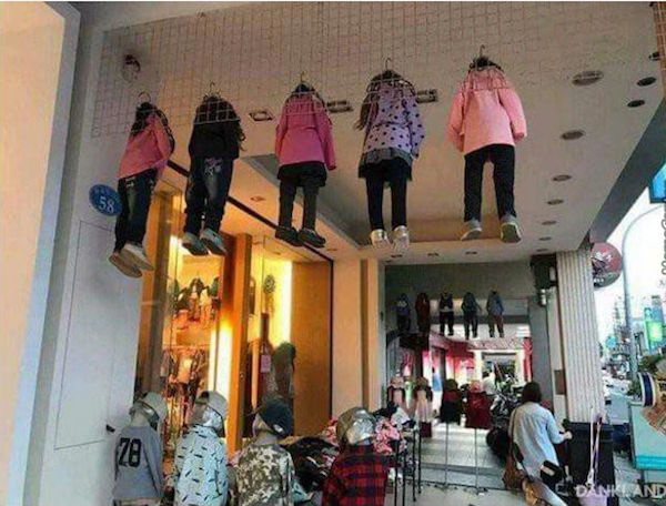 Kids store that looks like an execution area from how the kid mannequins are hung.