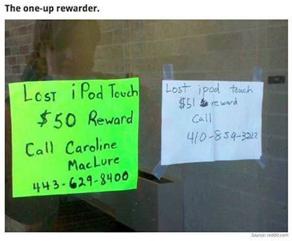 Reward for iPod 1-upped buy random person.