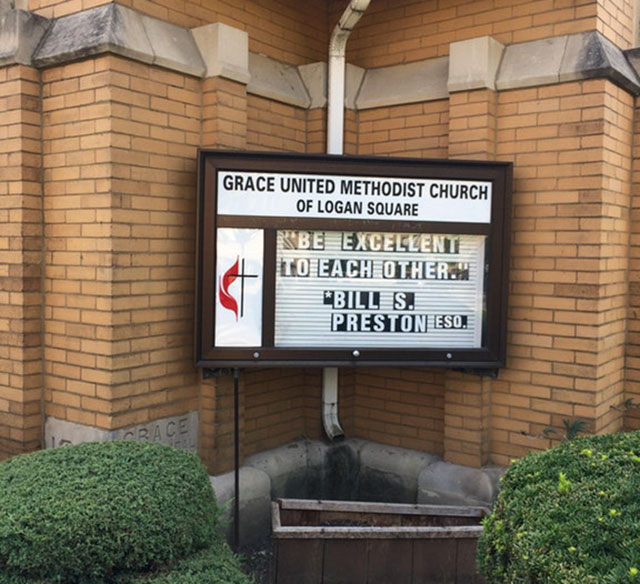 Church sign reminding people to be excellent to each other.