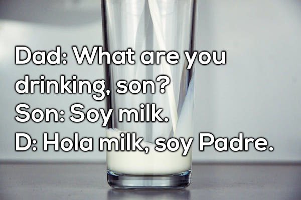 Dad joke word-play on Soy Milk