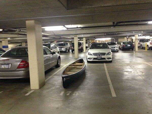 Canoe parked underground