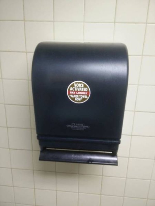 Voice activated paper towel dispenser. Just make it a regular machine.