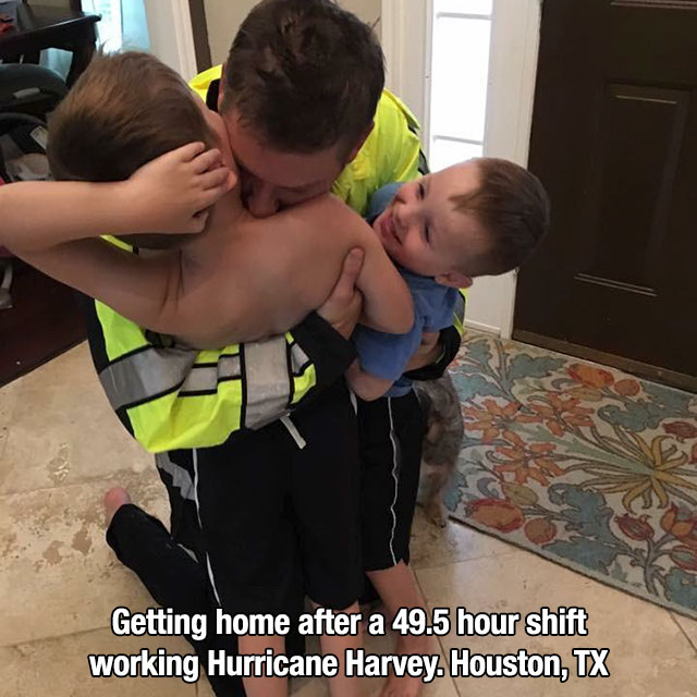 Dad coming home after 49 hours of rescuing people after Hurricane Harvey in Houston TX