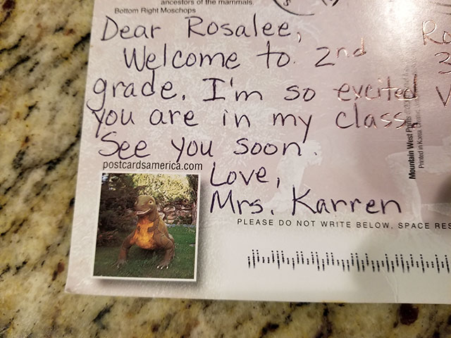 Postcard from a school teacher to one of her pupils.